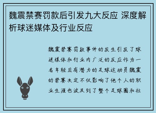 魏震禁赛罚款后引发九大反应 深度解析球迷媒体及行业反应