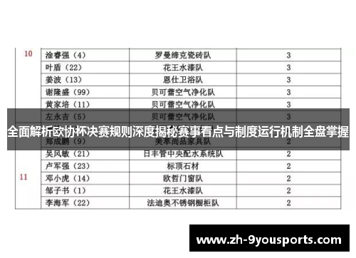 全面解析欧协杯决赛规则深度揭秘赛事看点与制度运行机制全盘掌握